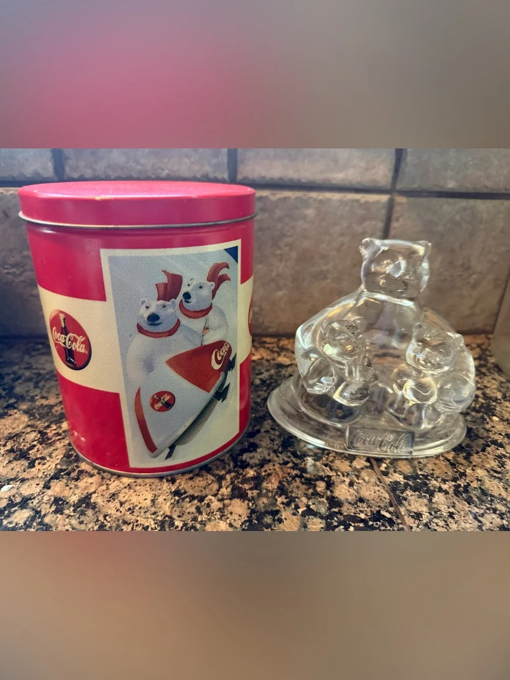 Vtg Coca-Cola Polar Bear Fam Cristal d’Arques Lead Crystal Figure&Polar Bear Tin